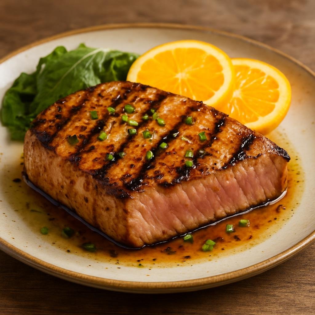 Entree: Pitcairn – Southern Culinary Region – Grilled Tuna Steak (Thick seared tuna steaks seasoned with a bright island-style citrus and soy marinade) recipe