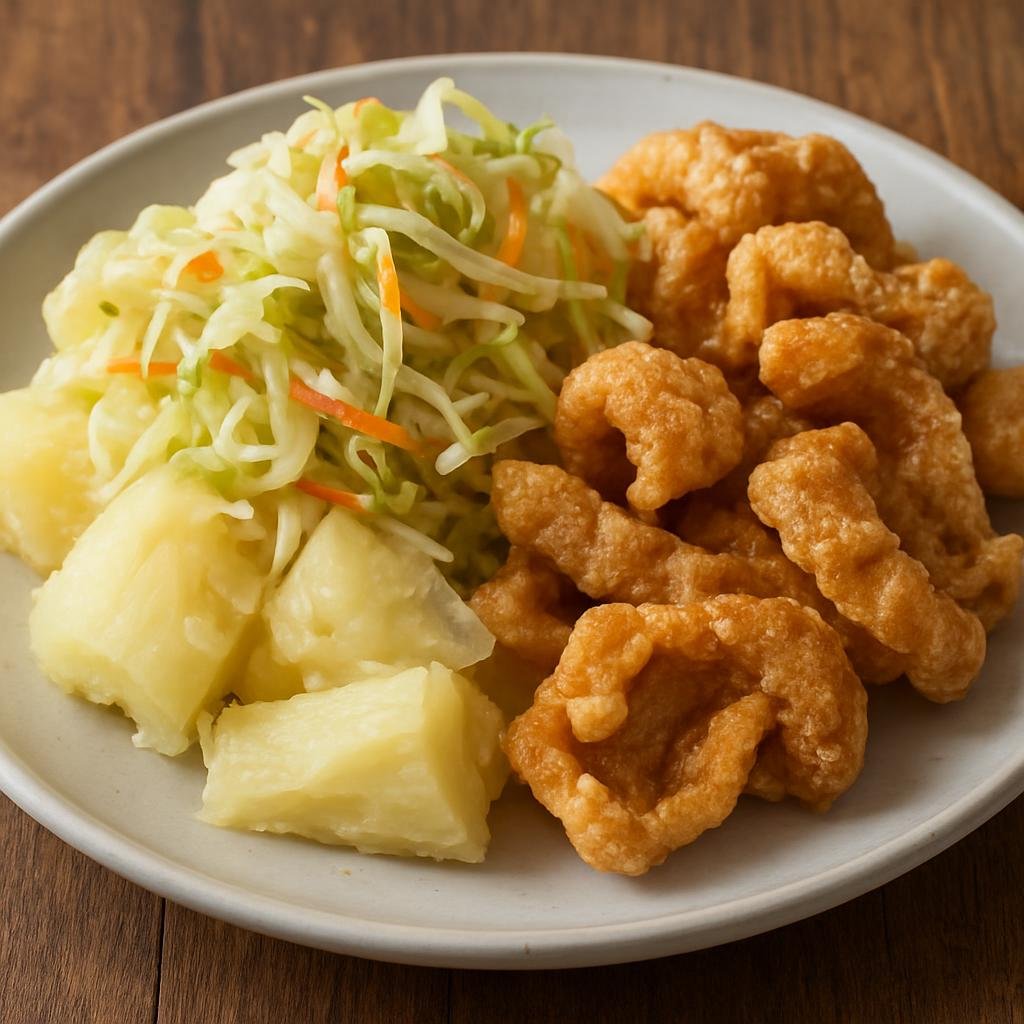 Entree: Nicaragua – Northern Culinary Region – Vigorón (Boiled cassava topped with tangy cabbage slaw and crispy pork rinds) recipe