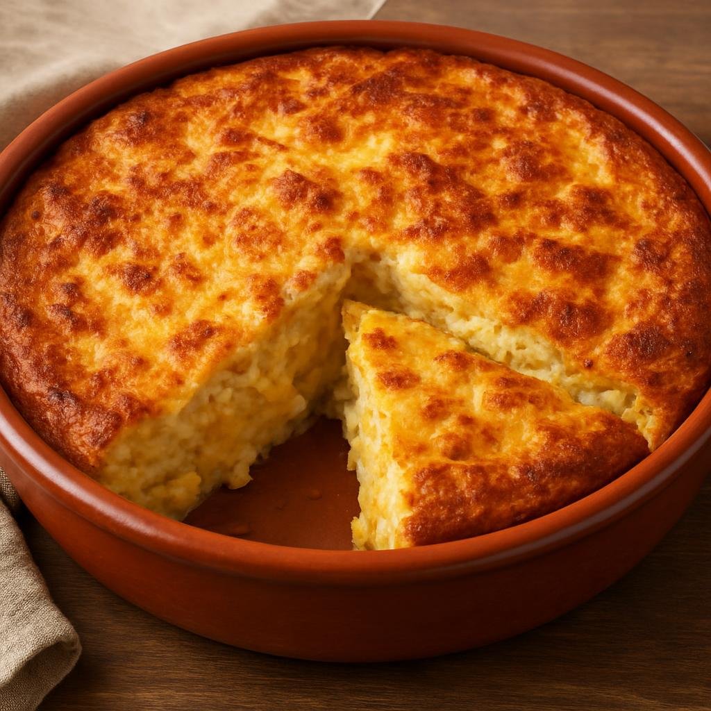 Entree: Paraguay – Northern Culinary Region – Chipa Guasu (A Paraguayan baked savory corn and cheese casserole made with fresh corn, eggs, and cheese) recipe