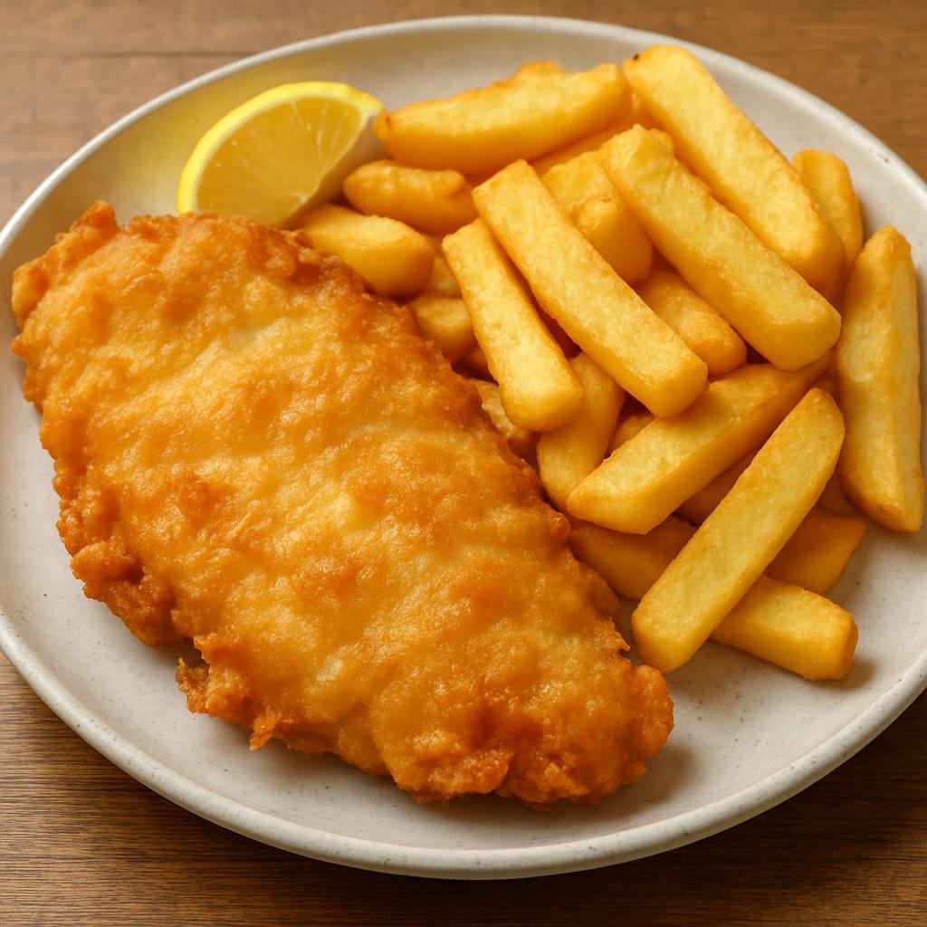 Entree: Pitcairn – Northern Culinary Region – Pitcairn Style Fish and Chips (Island-style battered fried white fish served with thick starchy chips) recipe