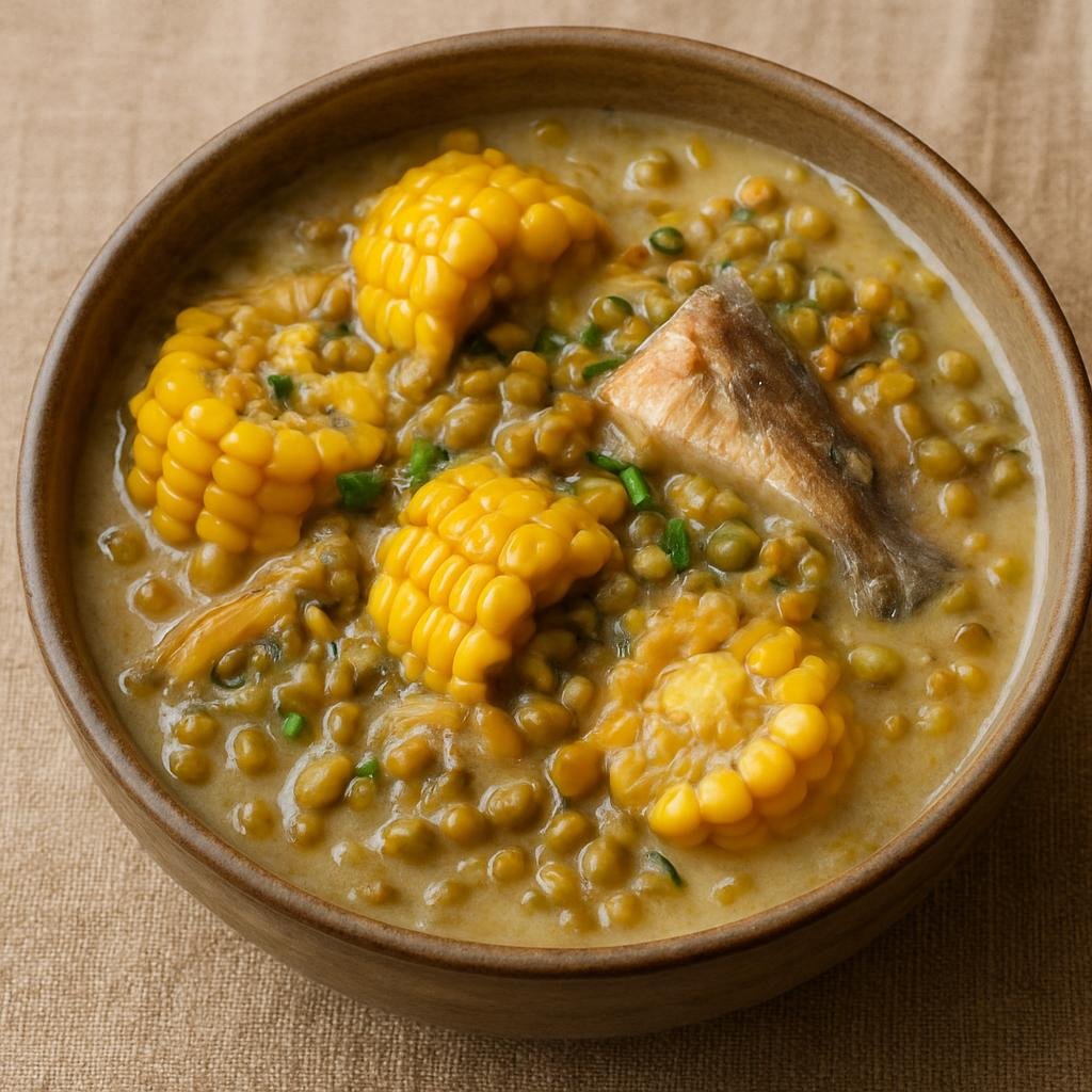 Entree: Timor-Leste – Northern Culinary Region – Batar Da'an (Hearty Timorese stew of corn and mung beans simmered in coconut milk with aromatics and salted fish) recipe