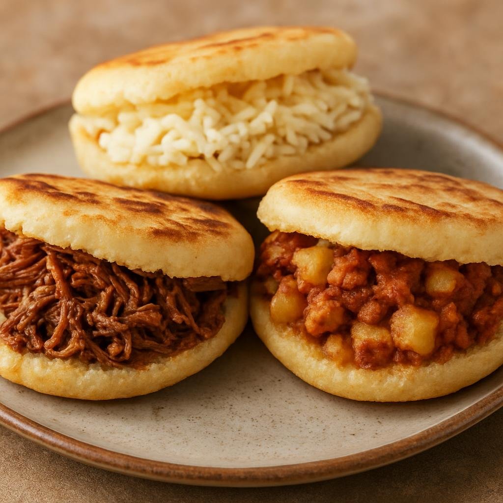 Entree: Venezuela – Northern Culinary Region – Arepas (Thick grilled or fried cornmeal patties split and stuffed with savory fillings) recipe