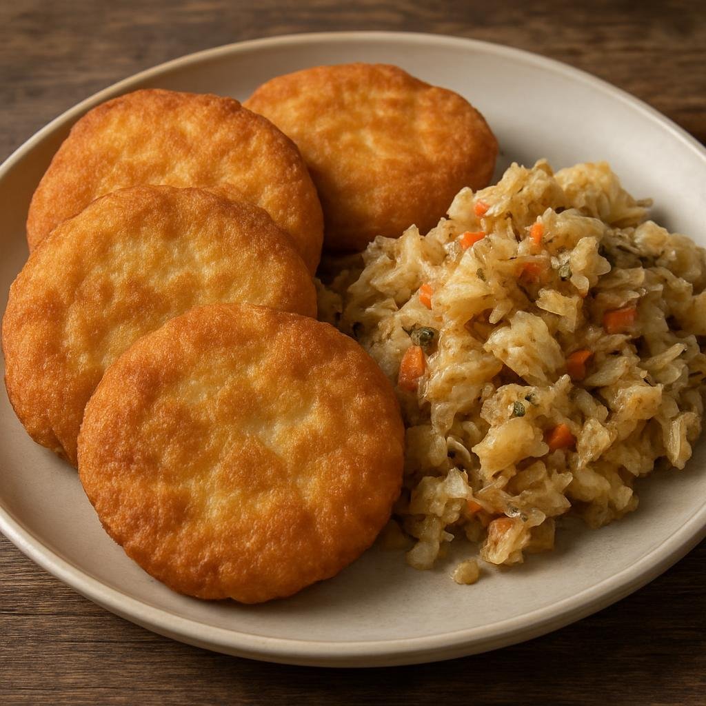 Entree: Anguilla – Central Culinary Region – Johnny Cakes with Saltfish (Fried Caribbean bread cakes served with seasoned salted cod) recipe