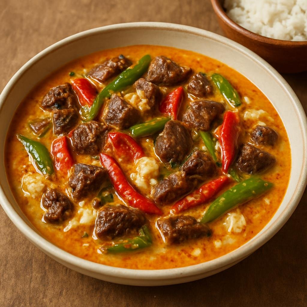 Entree: Bhutan – Central Culinary Region – Shakam Datshi (Dried beef stewed with local cheese and chilies in a savory sauce) recipe