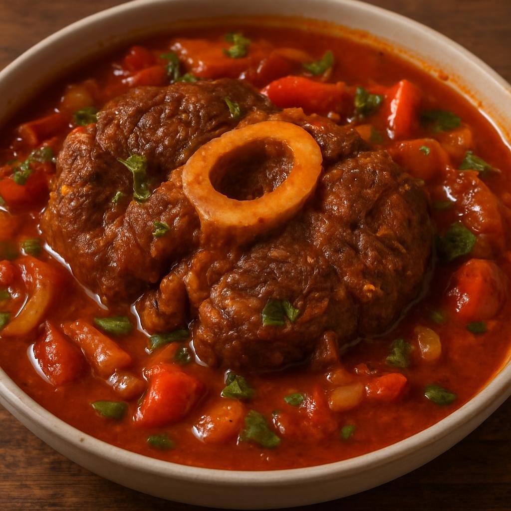 Entree: Chad – Jarret de Boeuf (Slow-braised beef shank in a rich tomato and spice broth typical of Chadian home cooking) recipe