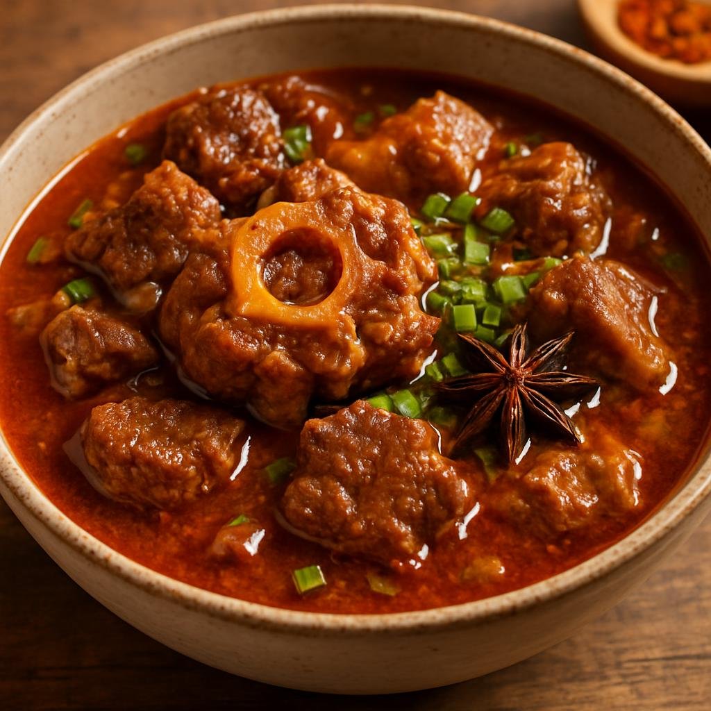 Entree: Philippines – Cebuano – Balbacua (Slow-braised oxtail and beef stew in a rich, gelatinous broth seasoned with annatto and warm spices) recipe