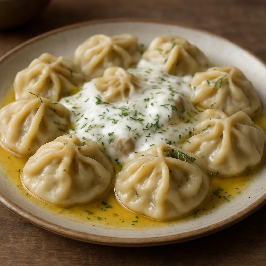 Entree: Ukraine – Crimean Tatar Cuisine – Manti (Small filled dumplings of spiced meat served with garlic yogurt and melted butter) recipe
