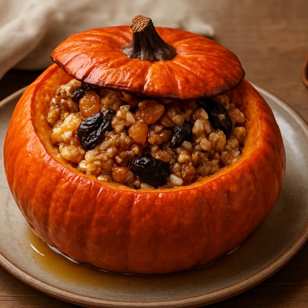 Entree: Armenia – Armenian Highlands – ղափամա ➤ Ghapama (Baked stuffed pumpkin filled with sweet rice, dried fruits, nuts, and honey) recipe