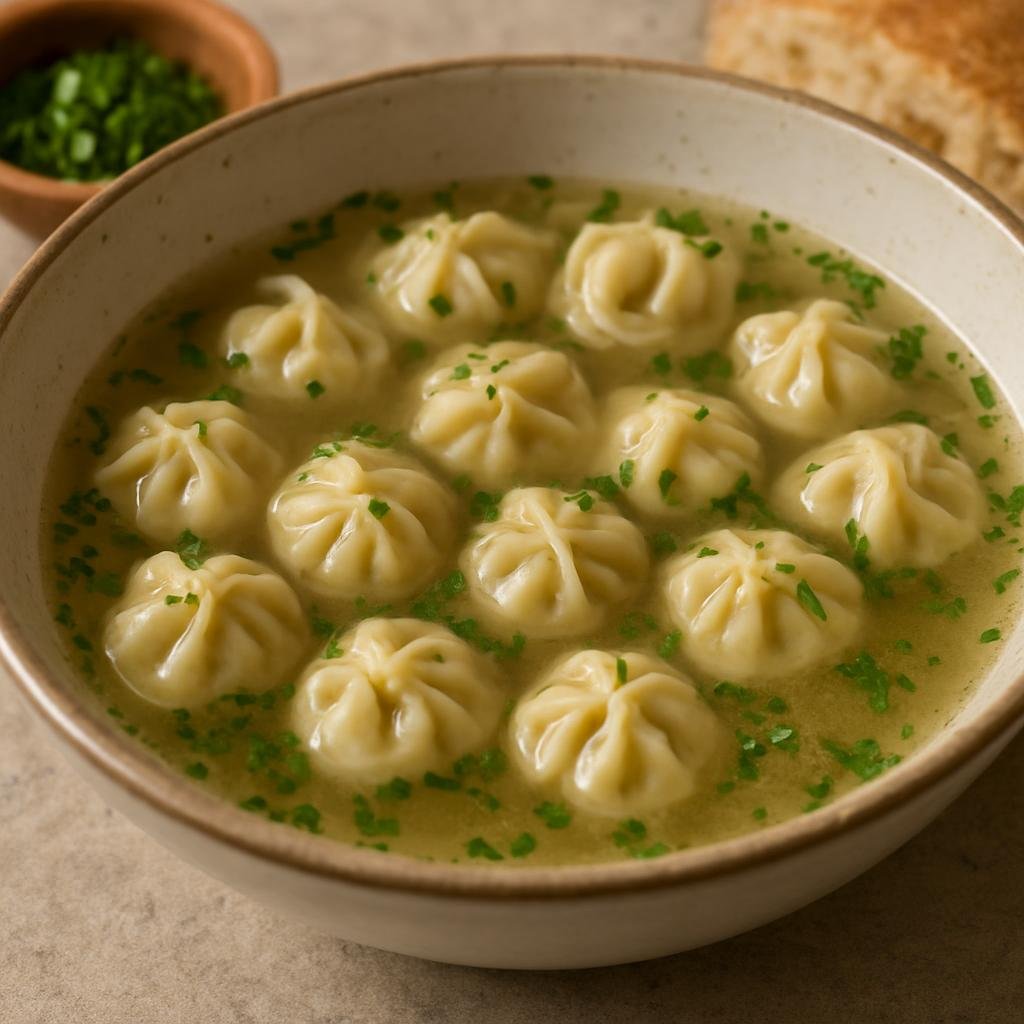 Entree: Azerbaijan – Baku & Absheron – Dushbara (Tiny lamb-filled dumplings cooked in a clear savory broth) recipe