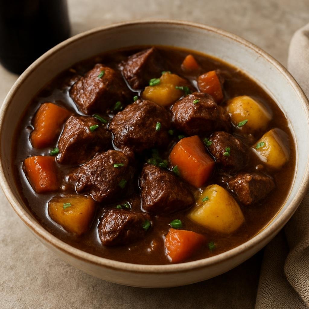 Entree: Ireland – Dublin & East – Beef and Guinness Stew (Hearty Irish beef stew braised in dark Guinness stout) recipe