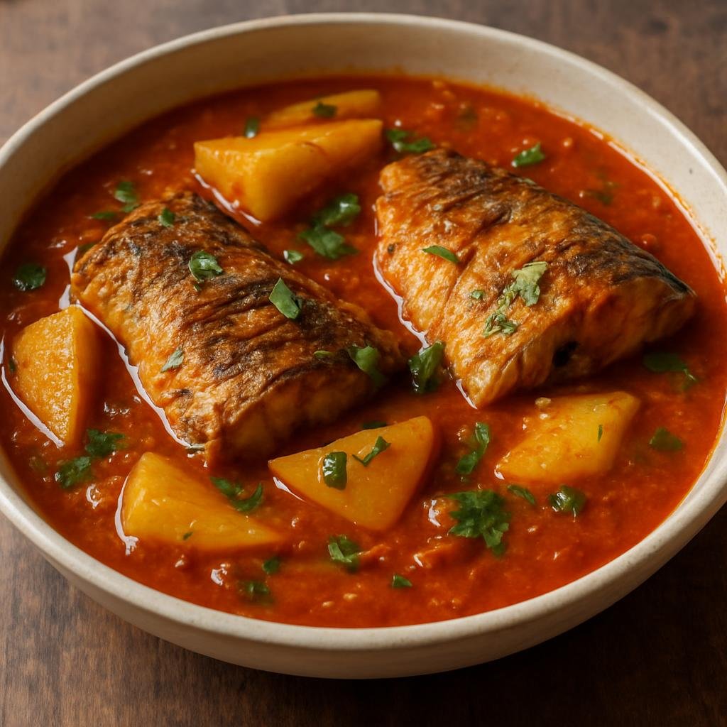 Entree: Tanzania – Lake Victoria Tanzania – Mchemsho (Lake Victoria-style fish stew simmered in a spiced tomato-ginger broth) recipe