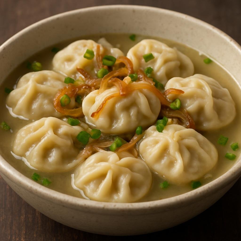 Entree: Mongolia – Northern Culinary Region – Банш ➤ Bansh (Small boiled meat-filled dumplings traditionally served in broth or with butter and onion) recipe