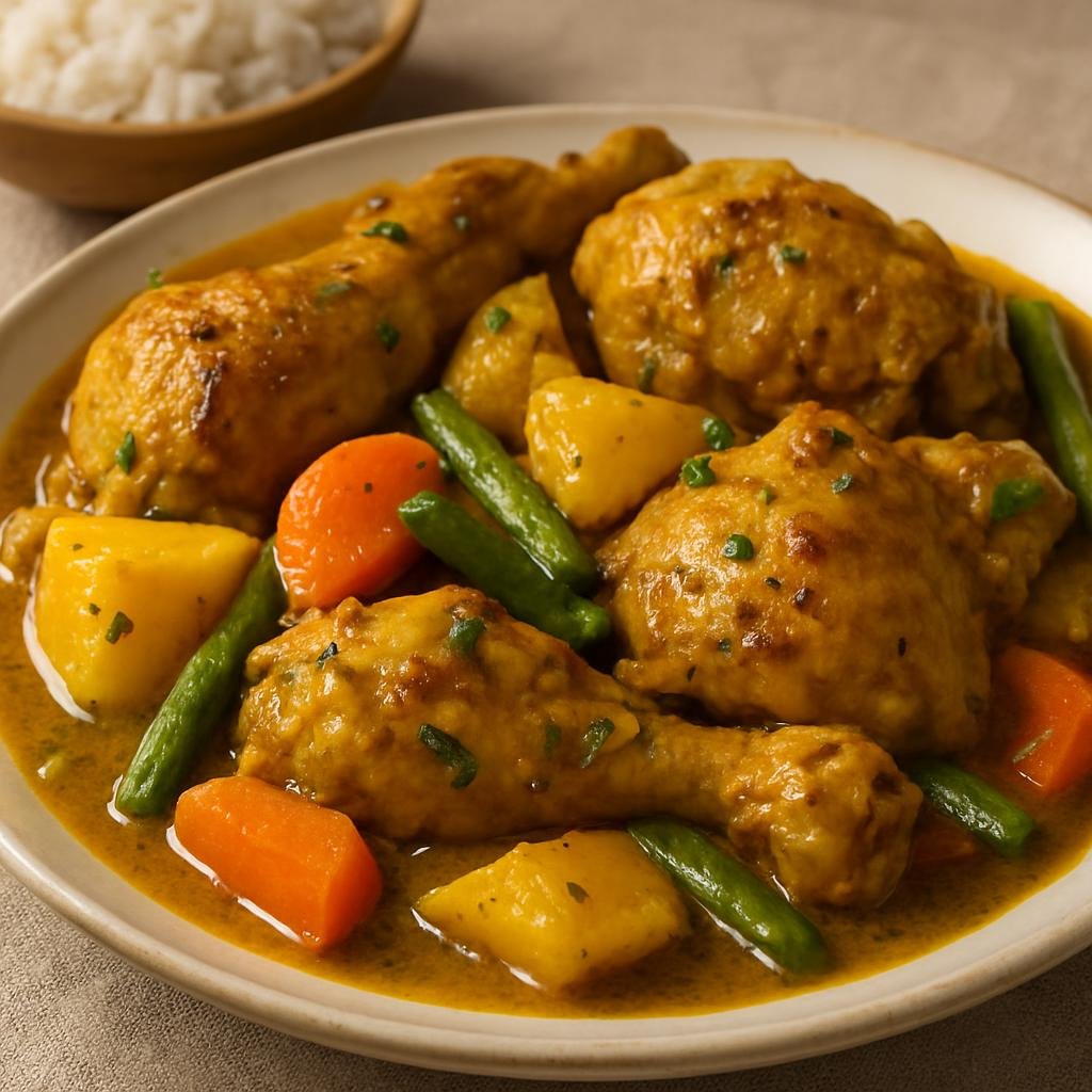 Entree: Martinique – Southern Culinary Region – Colombo de Poulet (Martinican chicken stewed with a curried colombo spice blend and vegetables) recipe