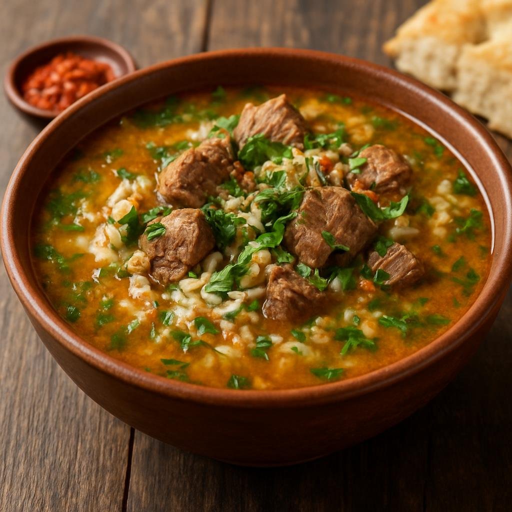 Entree: Tajikistan – Northern Culinary Region – Шурбо ➤ Shurbo (Hearty Central Asian meat and rice soup flavored with warming spices and fresh herbs) recipe