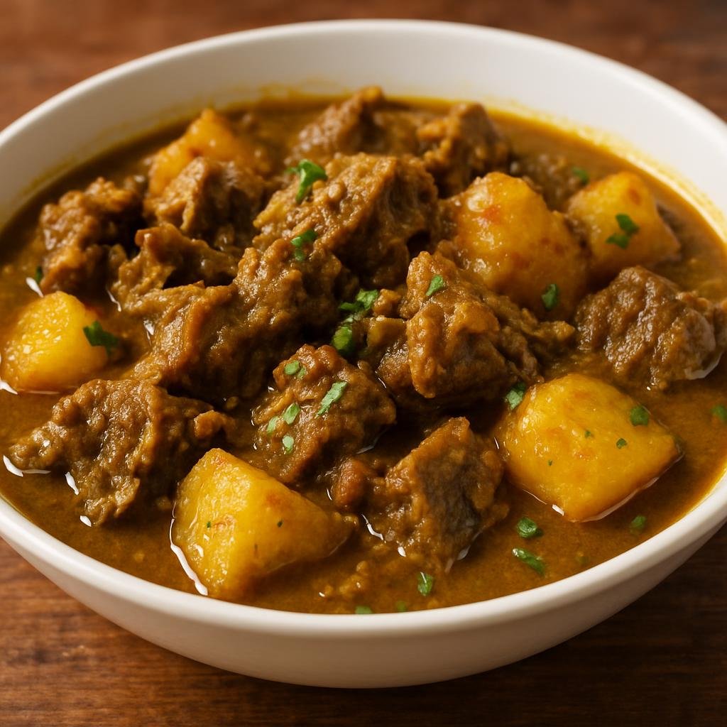 Entree: Anguilla – Central Culinary Region – Curry Goat (Slow-simmered Caribbean goat curry with aromatic spices and tender potatoes) recipe