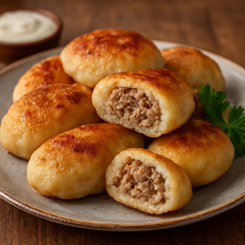 Entree: Belarus – Central Culinary Region – Калдуны ➤ Kalduny (Belarusian pan-fried potato dumplings stuffed with seasoned meat) recipe