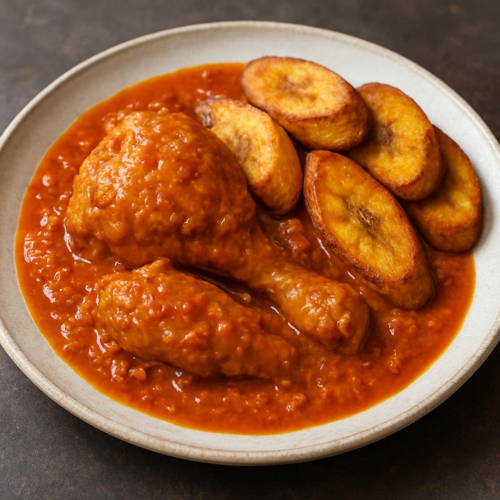 Entree: Benin – Central Culinary Region – Kpanoukou (Hearty Beninese peanut-and-palm-oil chicken stew served with plantain or starch) recipe