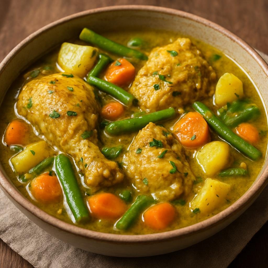 Entree: Guadeloupe – Southern Culinary Region – Colombo de Poulet (Guadeloupean chicken stew seasoned with Colombo spice blend and island vegetables) recipe