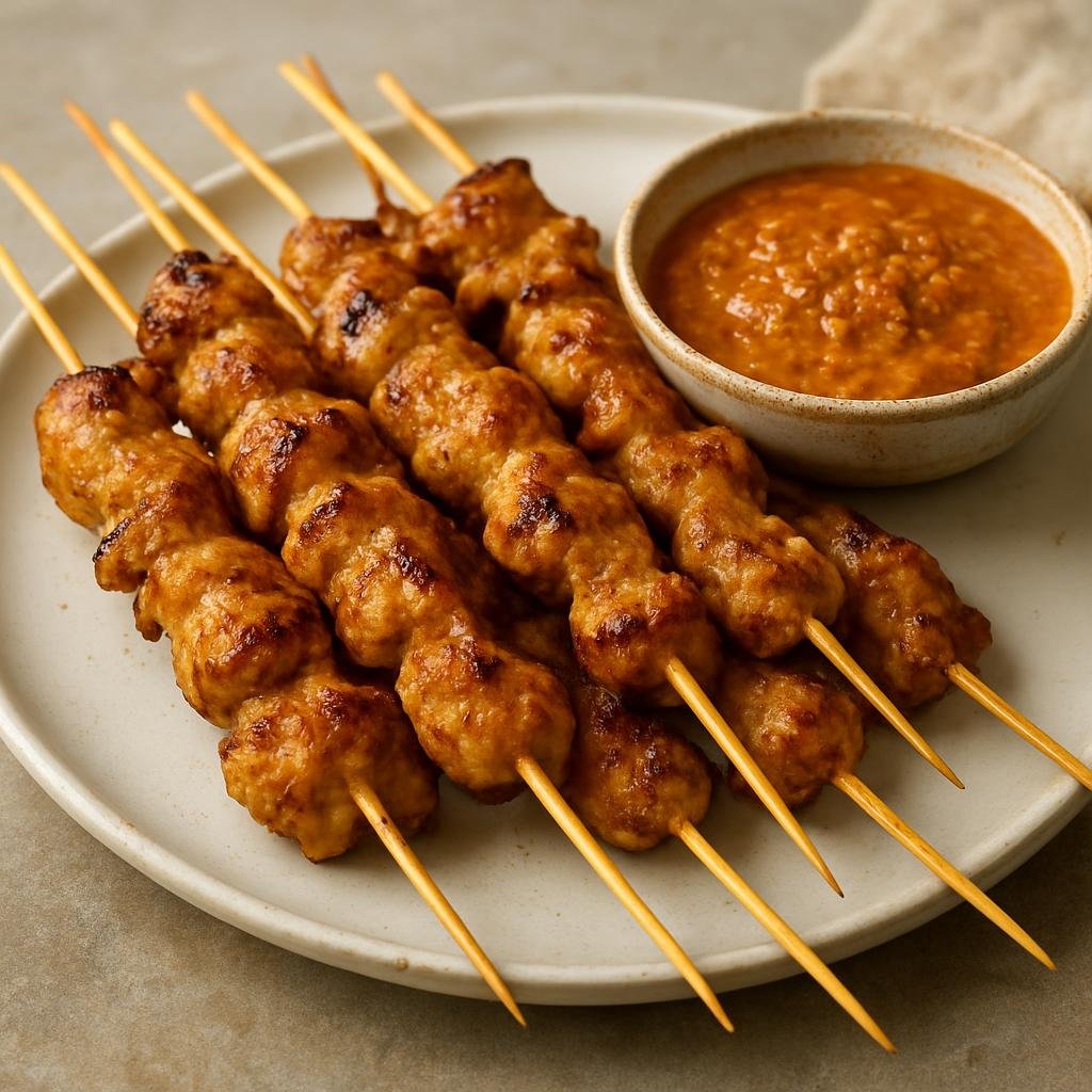 Entree: Christmas Island – Satay Chicken Skewers (Grilled marinated chicken skewers served with a spiced peanut dipping sauce) recipe
