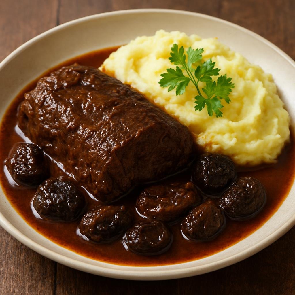 Entree: Croatia – Pašticada (Dalmatian braised beef in a sweet-sour wine and prune sauce) recipe