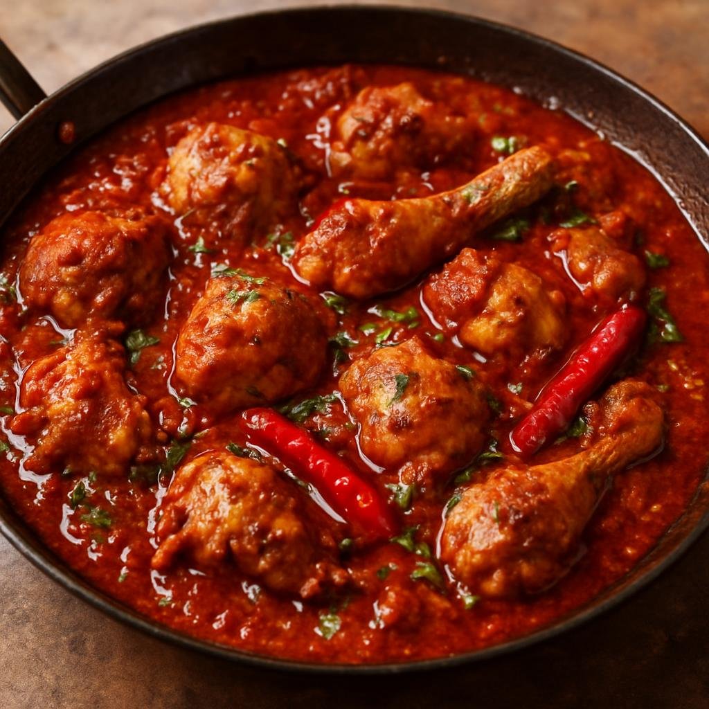 Entree: Iran – Baluchi Iran – بلوچي چکن کڑاہی ➤ Balūchī Chicken Karāhī (Spicy tomato-and-spice wok stew of bone-in chicken from Iran’s Baluchi region) recipe