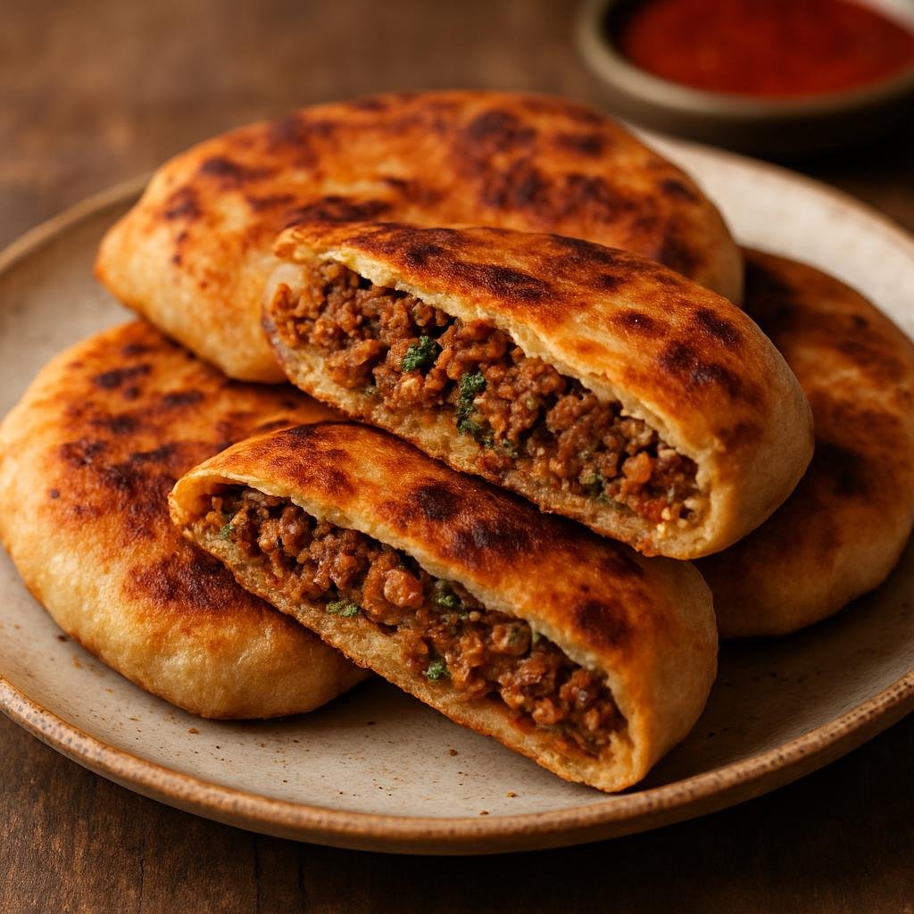 Entree: Egypt – Cairo & Delta – حواوشي ➤ Hawawshi (Egyptian spiced minced meat stuffed into flatbread and baked until crisp) recipe