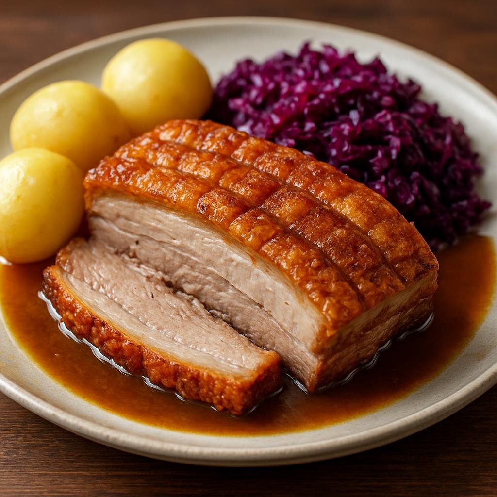 Entree: Denmark – Central Culinary Region – Flæskesteg (Roast pork with crisp crackling traditionally served in Denmark) recipe