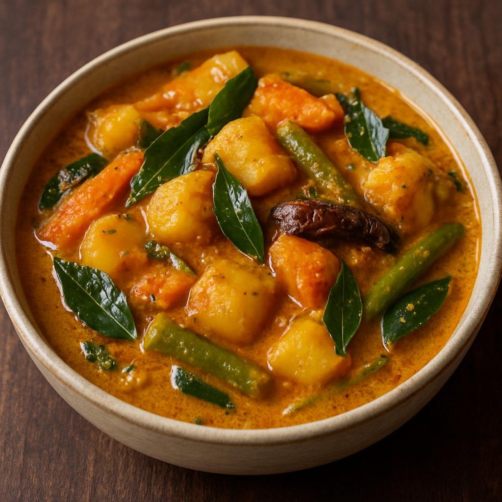 Entree: Sri Lanka – Jaffna Tamil Cuisine – வீகன் யாழ்ப்பாண கறி ➤ Vīgan Yāḻppāṇam Kaṟi (Spicy Jaffna-style coconut vegetable curry seasoned with roasted curry powder, curry leaves, and tamarind) recipe