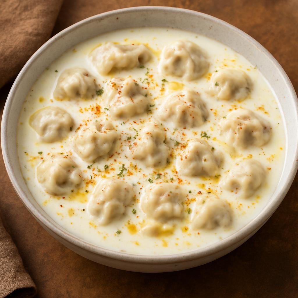 Entree: Syria – Coastal Syria – شيش برك ➤ Shīsh Barak (Yogurt-based stew with small meat-filled dumplings) recipe