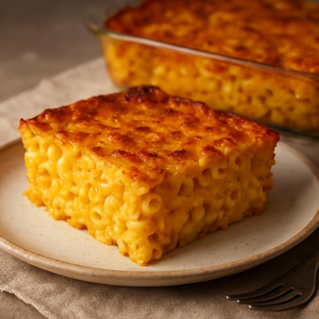 Entree: Barbados – National Cuisine – Bajan Macaroni Pie (A dense baked Caribbean macaroni and cheese seasoned with evaporated milk, mustard, and island heat) recipe