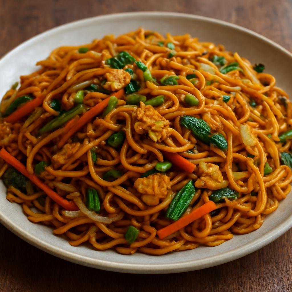 Entree: Christmas Island – Mee Goreng (Stir-fried spicy yellow noodles with vegetables, egg, and savory-sweet soy-chili sauce) recipe