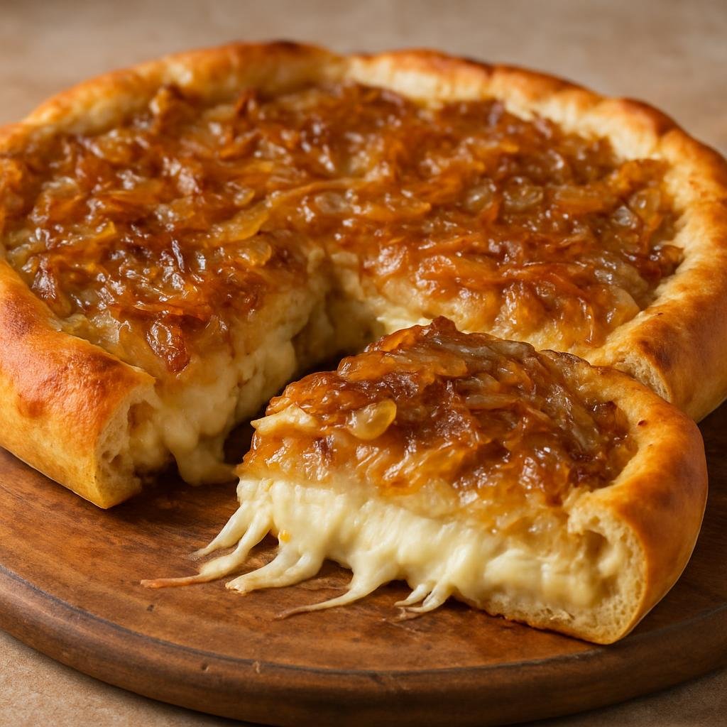 Entree: Argentina – Argentine Italian Cuisine – Fugazzeta Rellena (Double‑crusted Argentine pizza filled with melted mozzarella and sweet sautéed onions) recipe