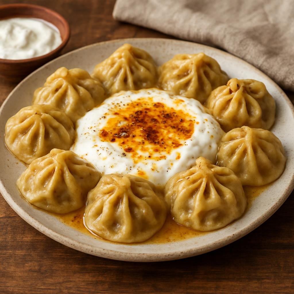 Entree: Armenia – Armenian Highlands – Մանթի ➤ Manti (Small stuffed meat dumplings baked or boiled and served with garlicky yogurt and spiced butter) recipe