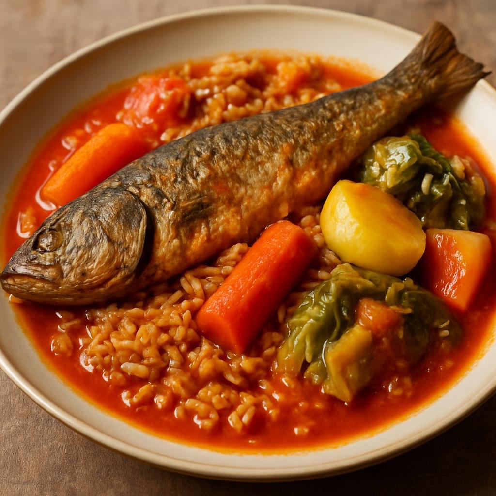 Entree: Senegal – Northern Senegal – Thieboudienne (Senegalese fish and rice cooked in a tomato-based sauce with vegetables) recipe