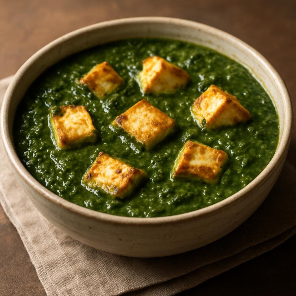 Entree: Singapore – Indian Singapore – पालक पनीर ➤ Palak Paneer (Creamed spinach curry studded with cubes of fresh Indian cottage cheese) recipe