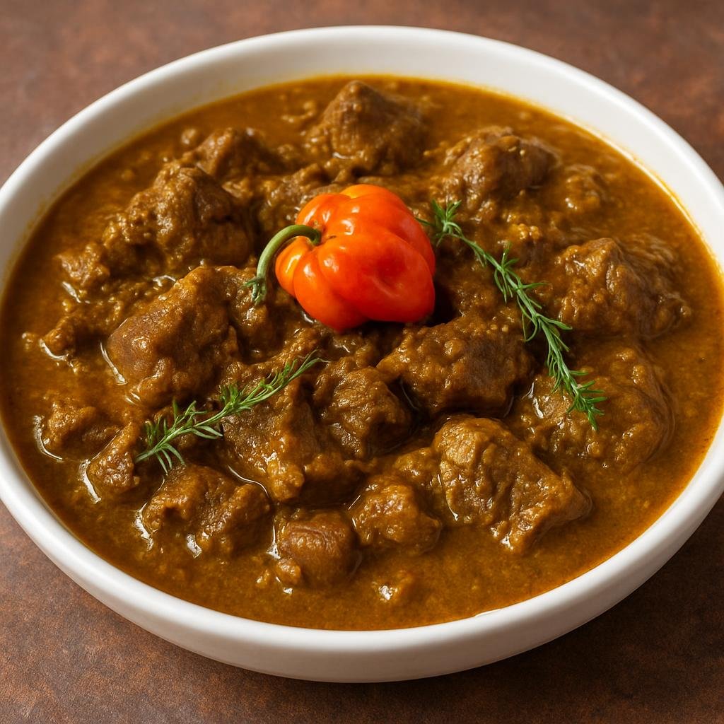 Entree: Antigua and Barbuda – National Cuisine – Curry Goat (A slow-braised Caribbean goat stew seasoned with curry, thyme, and Scotch bonnet pepper) recipe