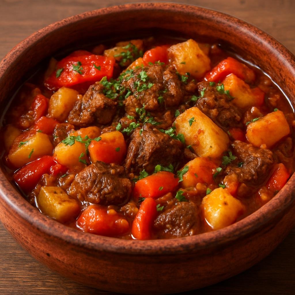 Entree: Bulgaria – National Cuisine – гювеч ➤ gyuvech (Baked Bulgarian meat and vegetable stew traditionally cooked in a clay pot) recipe