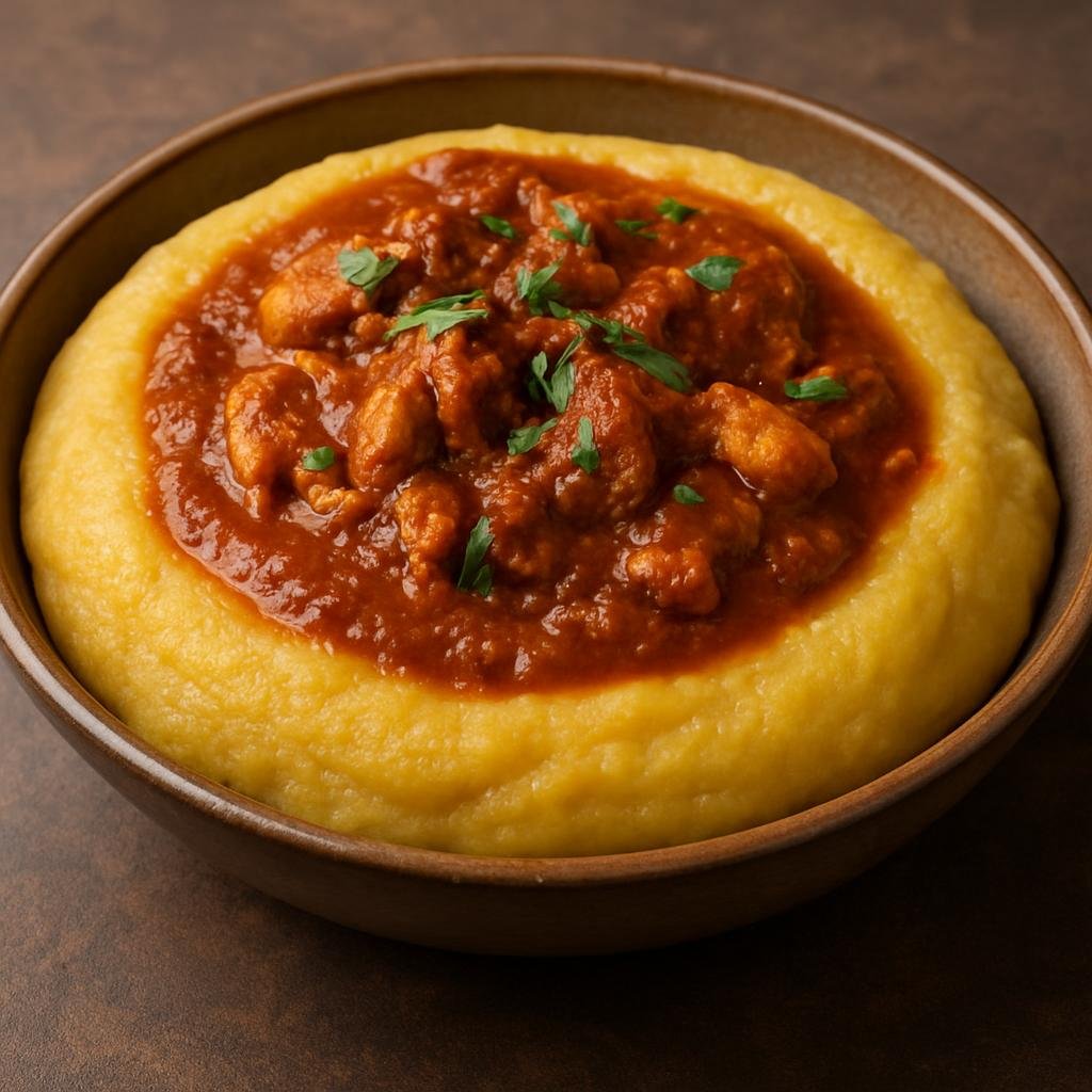 Entree: Cote d'Ivoire – National Cuisine – Foutou Banane (Smooth pounded boiled plantain dough typically served with a savory West African sauce) recipe