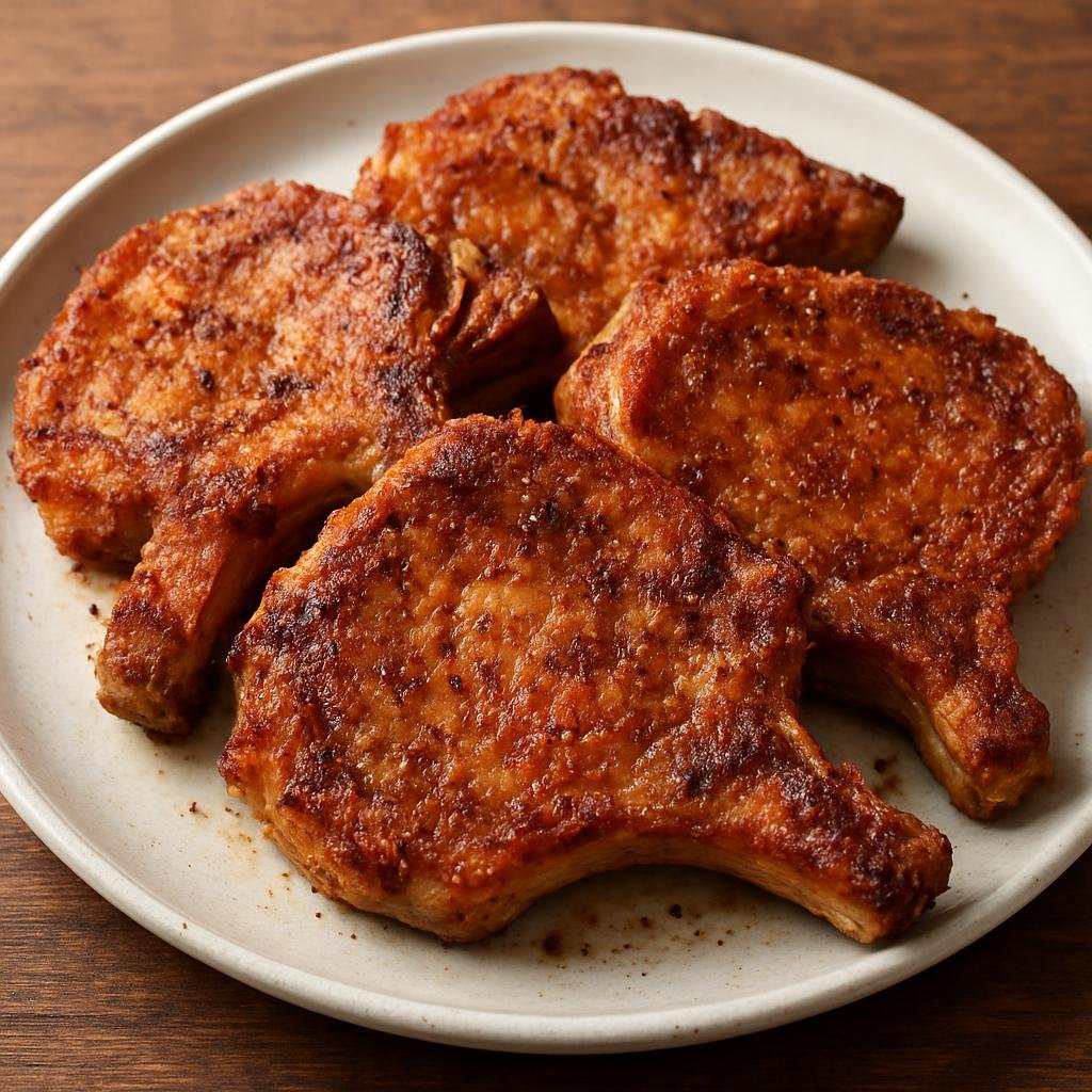 Entree: Puerto Rico – Northern Culinary Region – Chuletas Fritas (Seasoned, shallow-fried bone-in pork chops crisped until golden) recipe