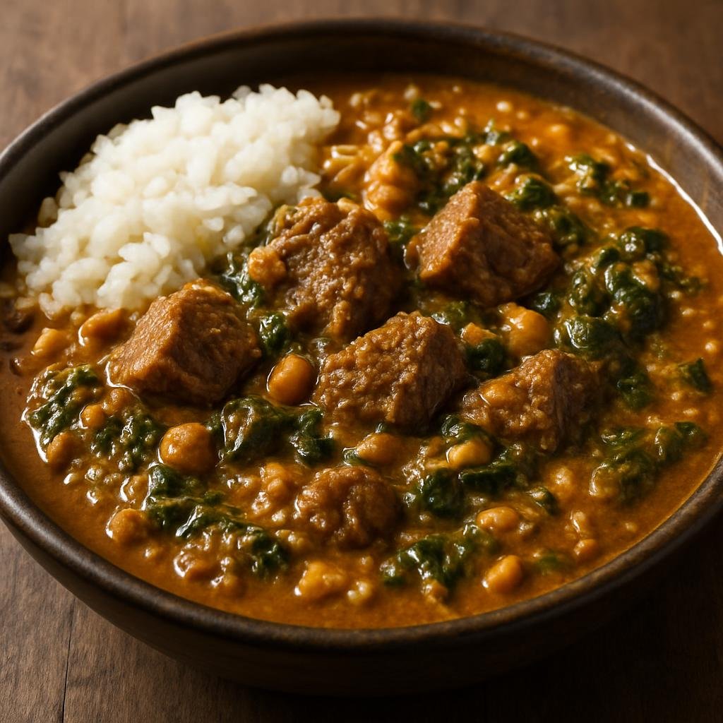 Entree: Zimbabwe – Northern Culinary Region – Gango (Hearty peanut and beef stew with leafy greens) recipe