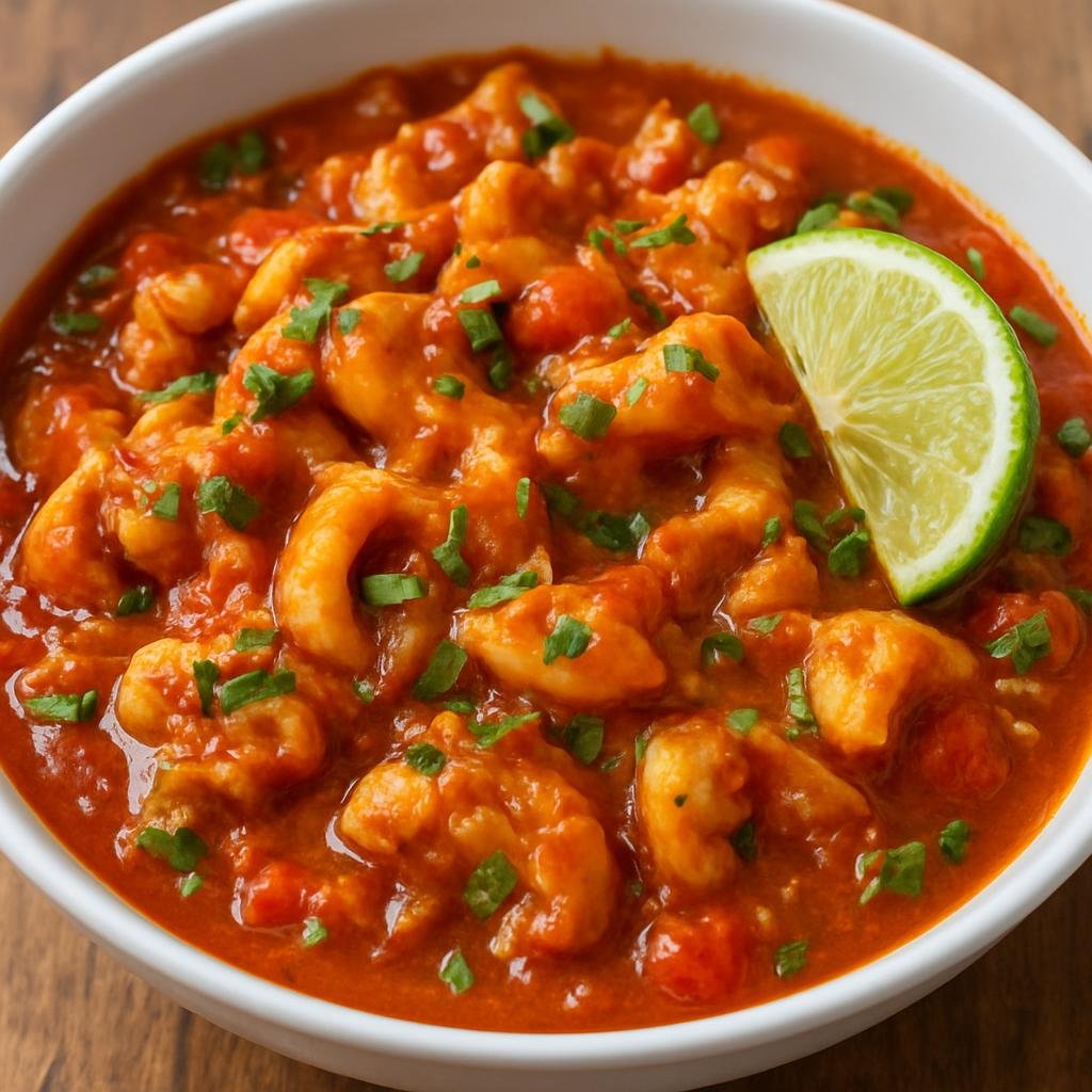 Entree: Anguilla – Central Culinary Region – Conch Creole (Stewed conch simmered in a spicy Creole tomato sauce, finished with lime and fresh herbs) recipe