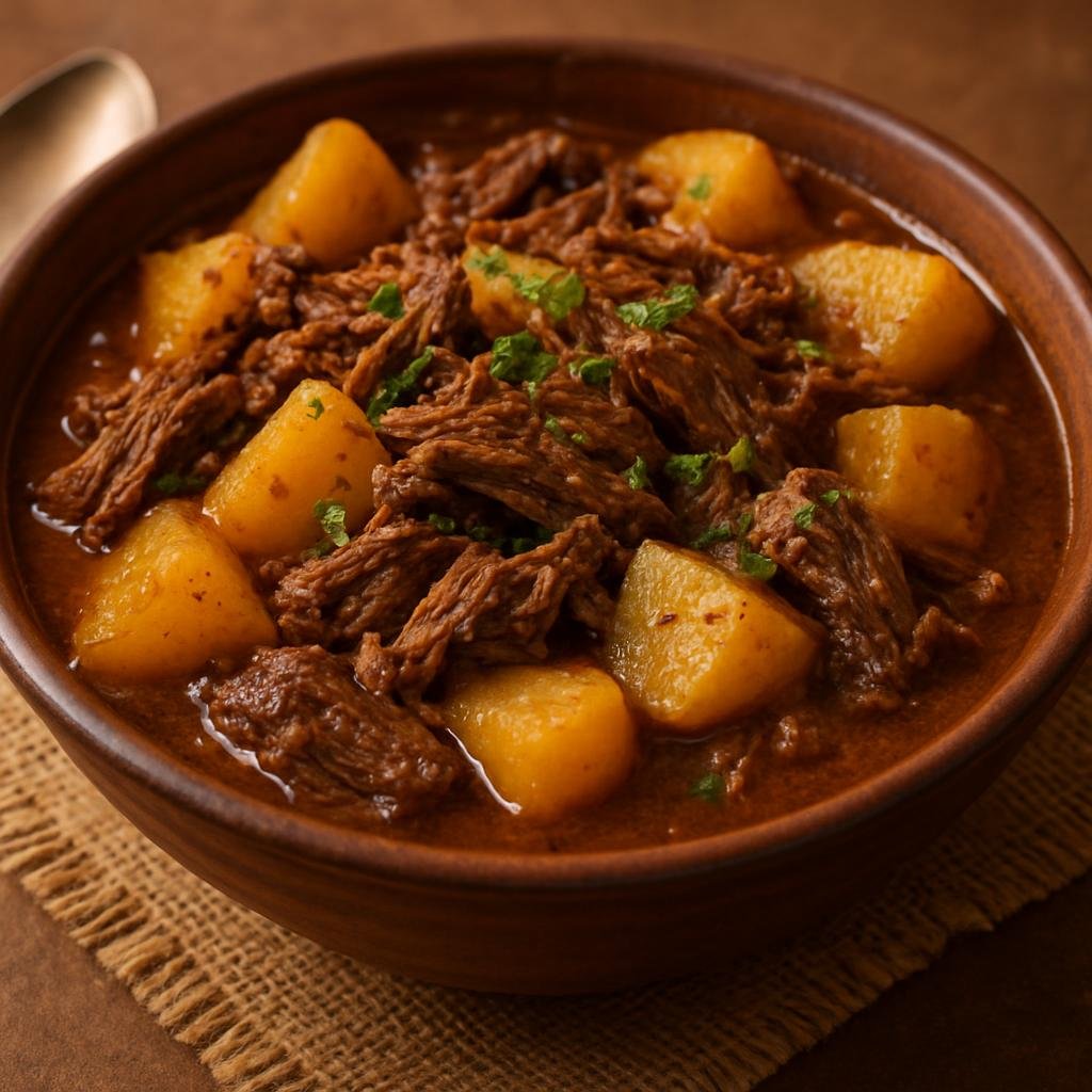 Entree: Bolivia – Central Culinary Region – Charque de Llama (Salt-cured, sun-dried llama meat that is rehydrated and simmered with potatoes and native spices) recipe