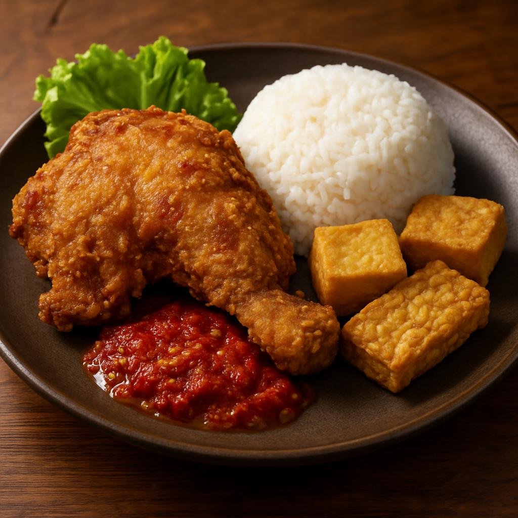 Entree: Christmas Island – Ayam Penyet (Crispy smashed fried chicken served with spicy sambal, fried tofu and tempeh, and steamed rice) recipe