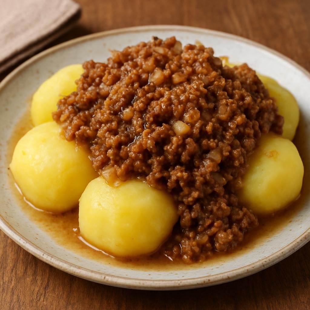 Entree: Estonia – Hakklihakaste (Hearty Estonian minced meat and onion gravy traditionally served over boiled potatoes) recipe