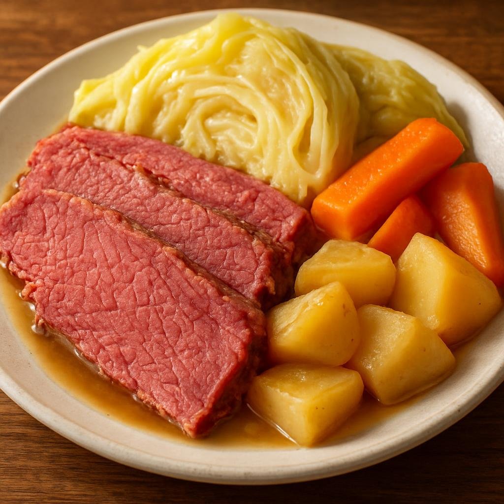 Entree: Falkland Islands (Malvinas) – Corned Beef with Cabbage (Salt-cured brisket simmered slowly with cabbage and root vegetables in a traditional British-style boiled dinner) recipe