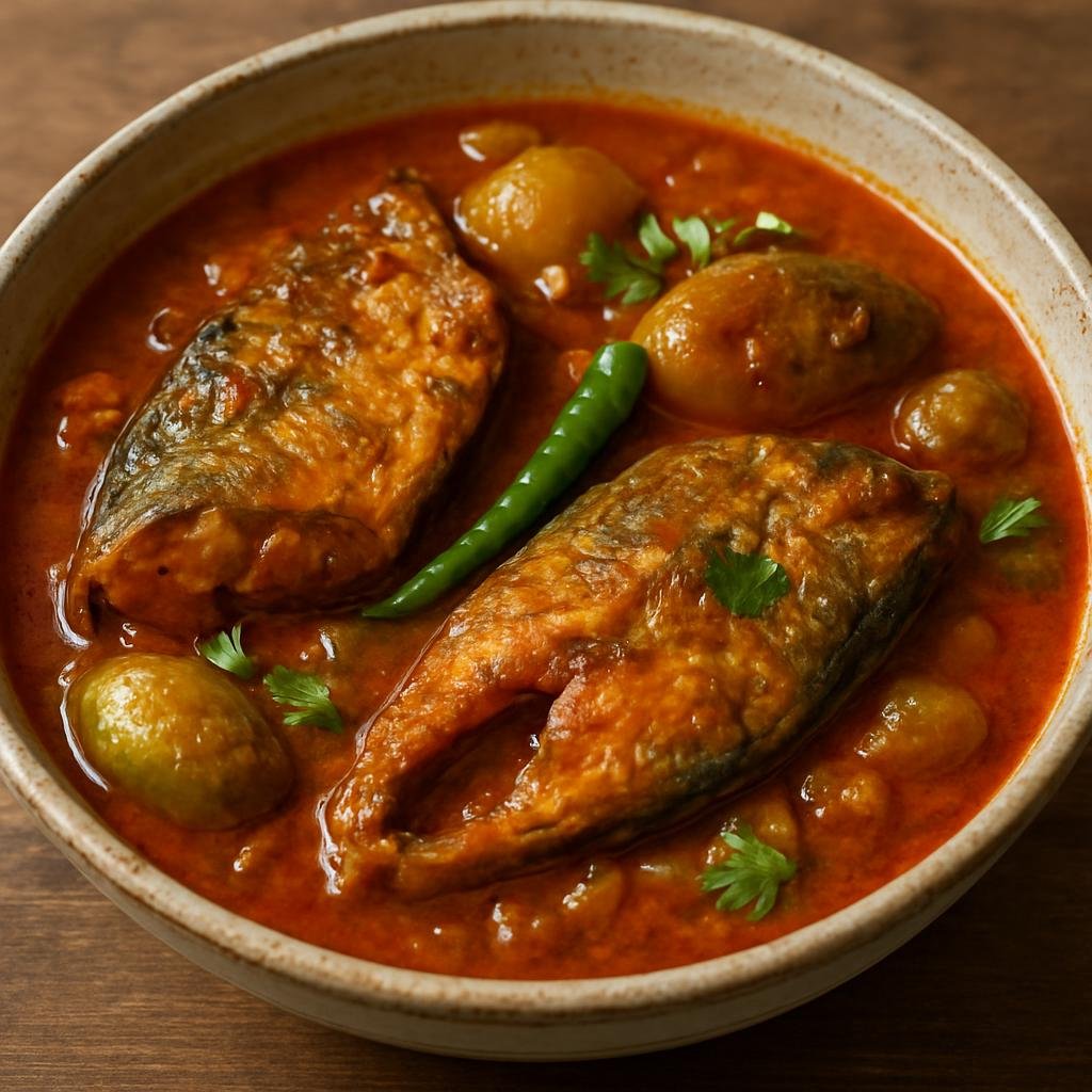 Entree: India – Assam – ঔ টেঙা মাছ ➤ Ou Tenga Maas (Assamese sour fish curry made with elephant apple and light spices) recipe
