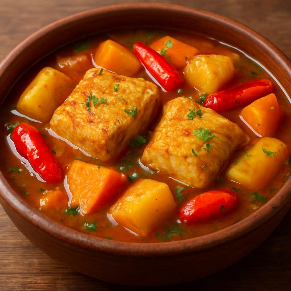 Entree: Peru – Amazonian Peru – Cazuela de Paiche (Hearty Amazonian fish stew made with paiche, root vegetables, and regional peppers) recipe