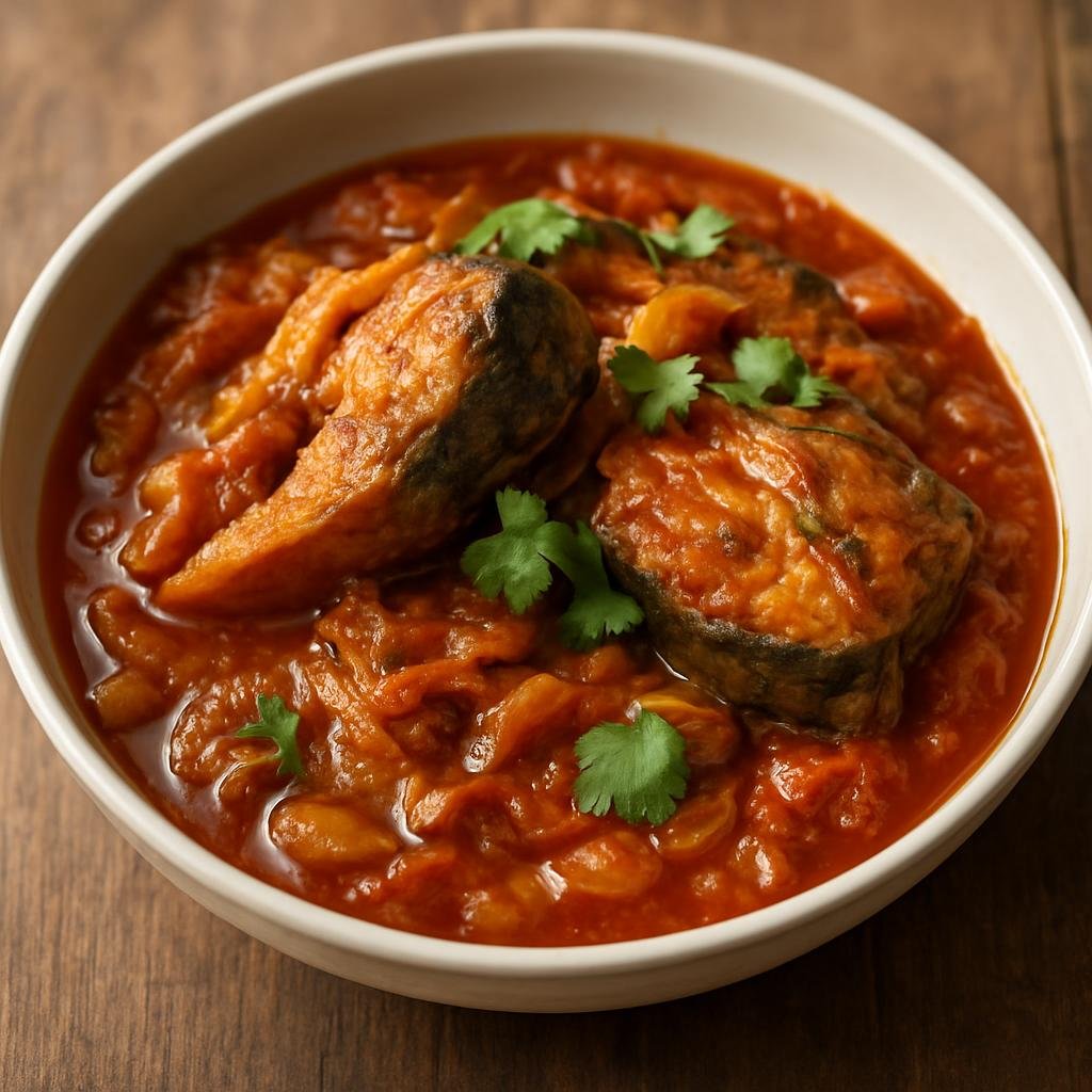 Entree: South Africa – Cape Malay – Pickled Fish (Cape Malay curried and pickled fish stewed in a tangy vinegar and tomato-based pickling sauce) recipe