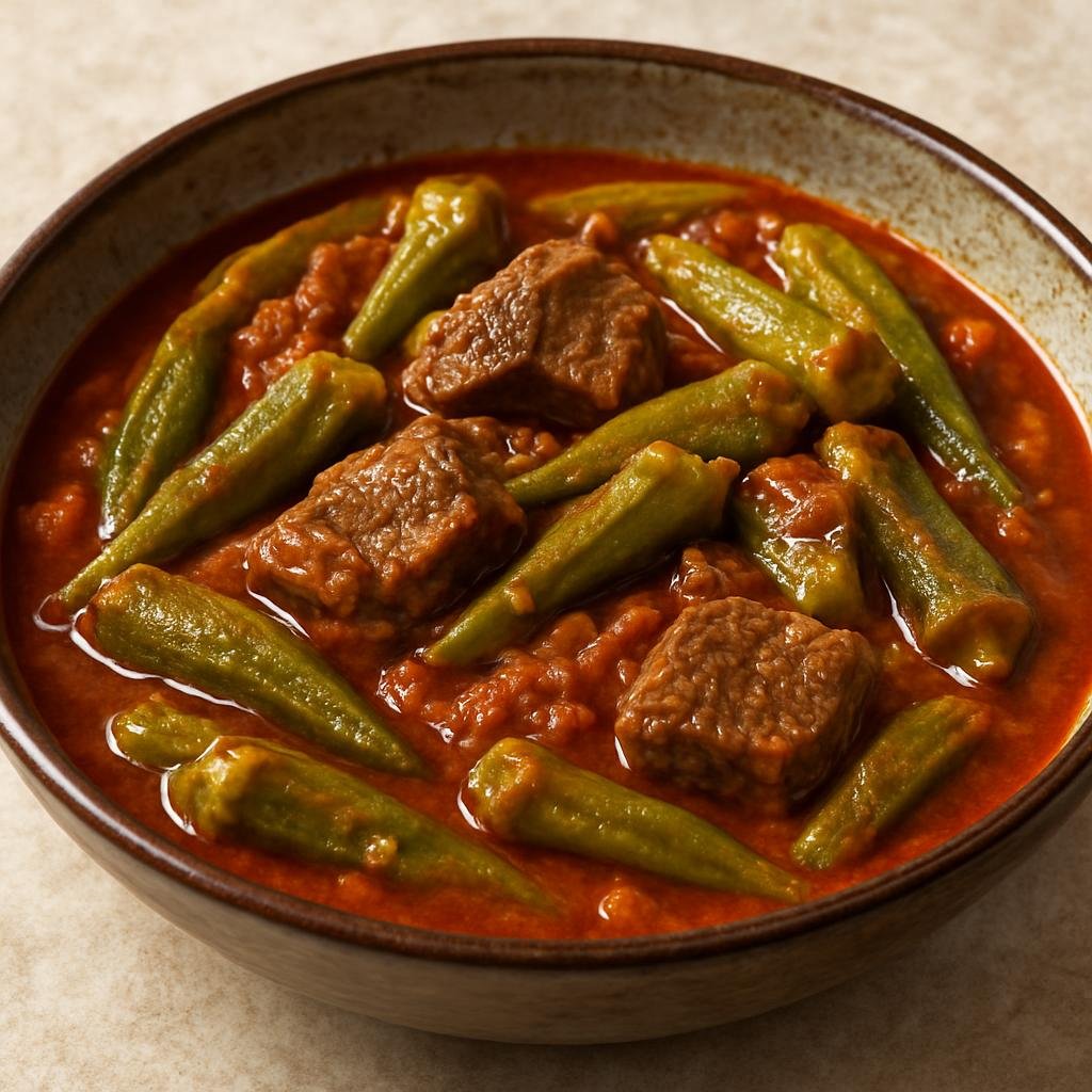 Entree: Iraq – Basra & South – مرقة بامية ➤ Marqa Bamiya (Okra and lamb stew simmered in a spiced tomato broth) recipe