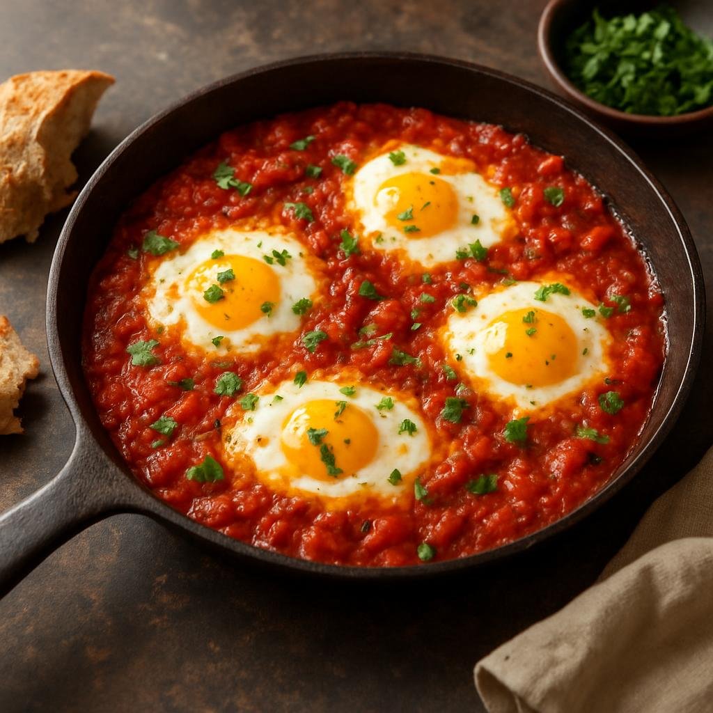 Entree: Israel – Israeli Street Food – שקשוקה ➤ Shakshuka (Poached eggs in a spiced tomato and pepper sauce) recipe